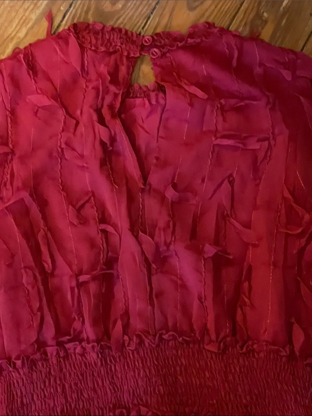 OnTwelfth Crimson Ruffle-Smocked Peplum Blouse - Picture 3 of 5